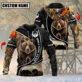 Maxcorners Leather Pattern Bear Hunting Custom Name Shirt 3D All Over Printed Clothes