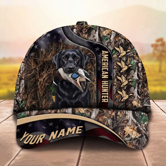 Maxcorners American Hunter Dog Patriotic Flag Duck Hunting Personalized Name Unisex 3D Cap