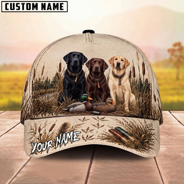 Maxcorners Trio Labrador Retriever Mallard Hunting Wetland Personalized Name Unisex 3D Cap