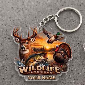Maxcorners Wildlife Hunting Sunset Personalized Name Ornament And Keychain Custom Gift For Hunters 2D Flat