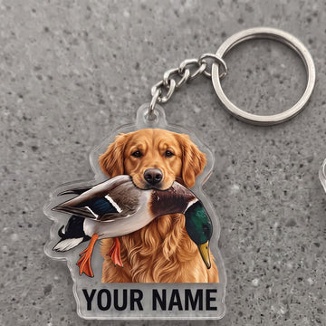 Maxcorners Golden Retriever Duck Hunting Personalized Name Ornament And Keychain Custom Gift For Hunters 2D Flat