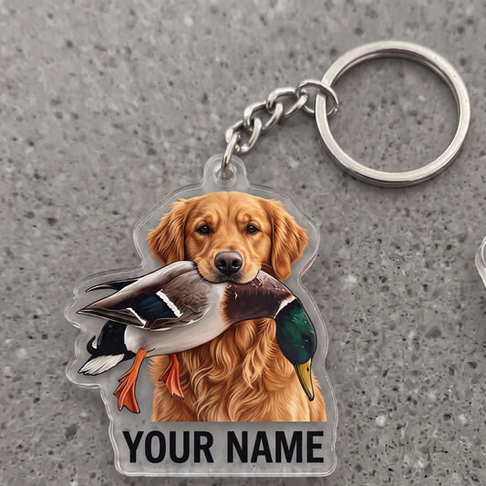 Maxcorners Golden Retriever Duck Hunting Personalized Name Ornament And Keychain Custom Gift For Hunters 2D Flat