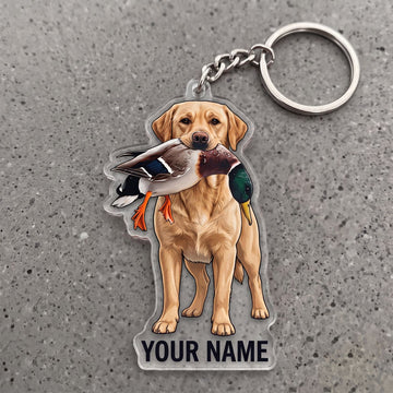 Maxcorners Yellow Labrador Hunting Dog With Mallard Duck Personalized Name Ornament And Keychain Custom Gift For Hunters 2D Flat