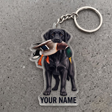Maxcorners Black Labrador Hunting Dog With Mallard Duck Personalized Name Ornament And Keychain Custom Gift For Hunters 2D Flat
