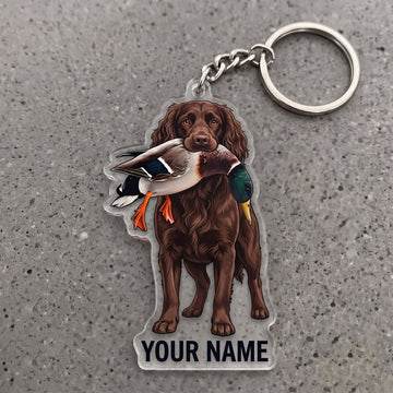 Maxcorners Boykin Spaniel Hunting Dog With Mallard Duck Personalized Name Ornament And Keychain Custom Gift For Hunters 2D Flat