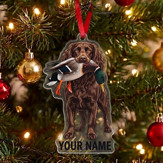 Maxcorners Boykin Spaniel Hunting Dog With Mallard Duck Personalized Name Ornament And Keychain Custom Gift For Hunters 2D Flat