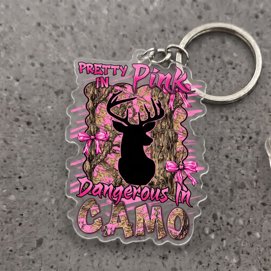 Maxcorners Pretty In Pink Camo Deer Hunting Personalized Hunter Girl Ornament And Keychain Custom Gift For Hunters 2D Flat