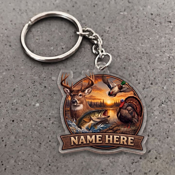 Maxcorners Wildlife Hunting Sunset Badge Personalized Name Ornament And Keychain Custom Gift For Hunters 2D Flat