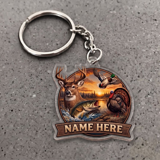 Maxcorners Wildlife Hunting Sunset Badge Personalized Name Ornament And Keychain Custom Gift For Hunters 2D Flat