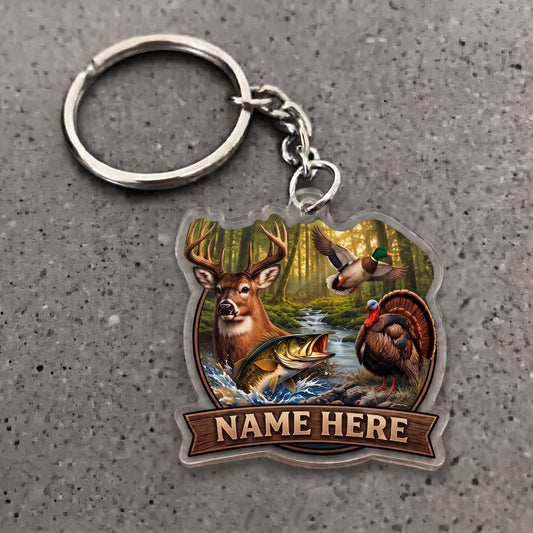 Maxcorners Wildlife Hunting Forest Creek Personalized Name Ornament And Keychain Custom Gift For Hunters 2D Flat