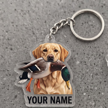 Maxcorners Yellow Labrador Duck Hunting Personalized Name Ornament And Keychain Custom Gift For Hunters 2D Flat