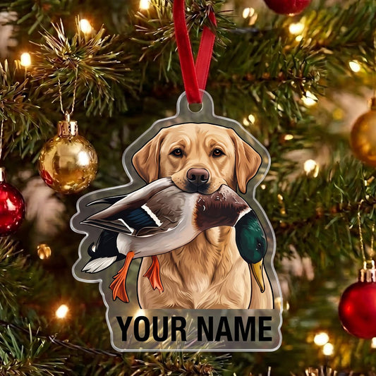 Maxcorners Yellow Labrador Duck Hunting Personalized Name Ornament And Keychain Custom Gift For Hunters 2D Flat