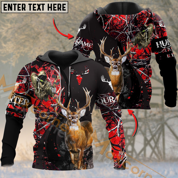 Maxcorners Deer Hunting Red Camo Pattern Reaper Custom Name Shirt 3D All Over Printed Clothes