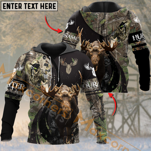 Maxcorners Moose Hunting Brown Camo Pattern Reaper Custom Name Shirt 3D All Over Printed Clothes