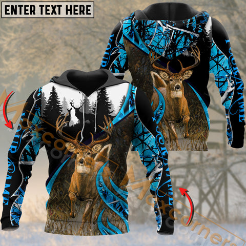 Maxcorners Deer Hunting Blue Camouflage Black Forest Pattern Custom Name Shirt 3D All Over Printed Clothes