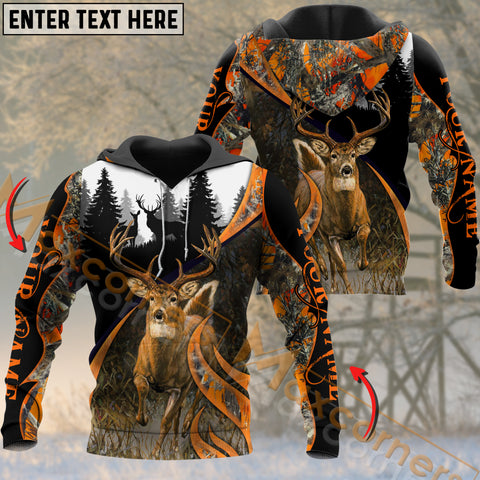 Maxcorners Deer Hunting Orange Camouflage Black Forest Pattern Custom Name Shirt 3D All Over Printed Clothes