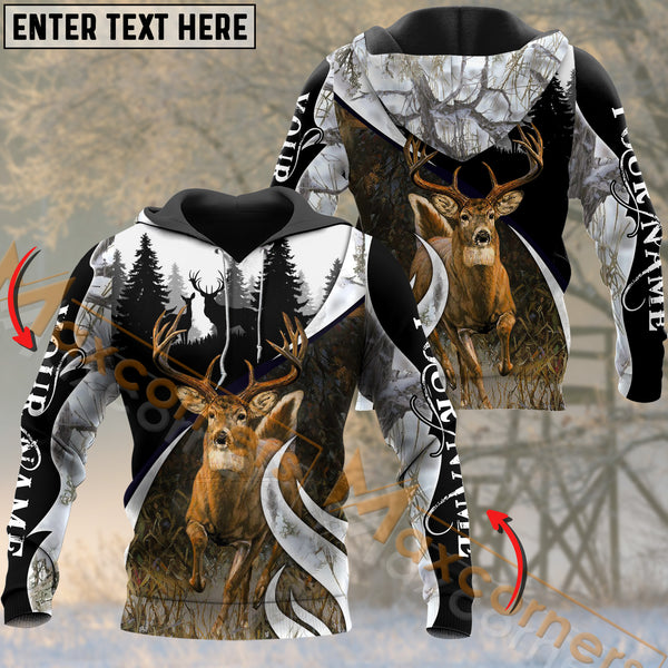 Maxcorners Deer Hunting White Camouflage Black Forest Pattern Custom Name Shirt 3D All Over Printed Clothes