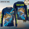 (13 Breeds) Maxcorners Fishing Big Catch Fish Water Splash Hexagon Pattern Electric Blue Lime Green Custom Team Name Personalized Name 3D Long Sleeve Shirt