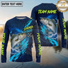 (13 Breeds) Maxcorners Fishing Big Catch Fish Water Splash Hexagon Pattern Electric Blue Lime Green Custom Team Name Personalized Name 3D Long Sleeve Shirt