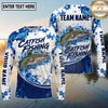 (13 Breeds) Maxcorners Fishing Water Splash Paint Splatter Blue White Honeycomb Mesh Curved Swoosh Custom Team Name Personalized Name 3D Long Sleeve Shirt