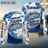 (13 Breeds) Maxcorners Fishing Water Splash Paint Splatter Blue White Honeycomb Mesh Curved Swoosh Custom Team Name Personalized Name 3D Long Sleeve Shirt