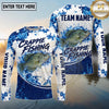 (13 Breeds) Maxcorners Fishing Water Splash Paint Splatter Blue White Honeycomb Mesh Curved Swoosh Custom Team Name Personalized Name 3D Long Sleeve Shirt