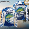 (13 Breeds) Maxcorners Fishing Water Splash Paint Splatter Blue White Honeycomb Mesh Curved Swoosh Custom Team Name Personalized Name 3D Long Sleeve Shirt