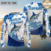 (13 Breeds) Maxcorners Fishing Water Splash Paint Splatter Blue White Honeycomb Mesh Curved Swoosh Custom Team Name Personalized Name 3D Long Sleeve Shirt