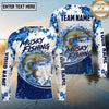 (13 Breeds) Maxcorners Fishing Water Splash Paint Splatter Blue White Honeycomb Mesh Curved Swoosh Custom Team Name Personalized Name 3D Long Sleeve Shirt