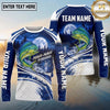 (13 Breeds) Maxcorners Fishing Night Full Moon Forest Reflection Blue White Swirls Fish Scale Texture Custom Team Name Personalized Name 3D Long Sleeve Shirt