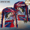 (13 Breeds) Maxcorners Fishing Sunset Water Reflection Racing Stripes Red Navy Blue Fish Scale Pattern Custom Team Name Personalized Name 3D Long Sleeve Shirt