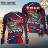 (13 Breeds) Maxcorners Fishing Sunset Water Reflection Racing Stripes Red Navy Blue Fish Scale Pattern Custom Team Name Personalized Name 3D Long Sleeve Shirt