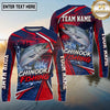 (13 Breeds) Maxcorners Fishing Sunset Water Reflection Racing Stripes Red Navy Blue Fish Scale Pattern Custom Team Name Personalized Name 3D Long Sleeve Shirt