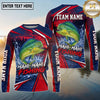 (13 Breeds) Maxcorners Fishing Sunset Water Reflection Racing Stripes Red Navy Blue Fish Scale Pattern Custom Team Name Personalized Name 3D Long Sleeve Shirt