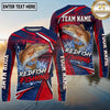 (13 Breeds) Maxcorners Fishing Sunset Water Reflection Racing Stripes Red Navy Blue Fish Scale Pattern Custom Team Name Personalized Name 3D Long Sleeve Shirt