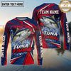 (13 Breeds) Maxcorners Fishing Sunset Water Reflection Racing Stripes Red Navy Blue Fish Scale Pattern Custom Team Name Personalized Name 3D Long Sleeve Shirt