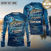 (13 Breeds) Maxcorners Fishing Ocean Water Splash Ripples Royal Blue White Swirls Fishing Hooks Custom Team Name Personalized Name 3D Long Sleeve Shirt