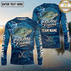 (13 Breeds) Maxcorners Fishing Ocean Water Splash Ripples Royal Blue White Swirls Fishing Hooks Custom Team Name Personalized Name 3D Long Sleeve Shirt