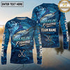 (13 Breeds) Maxcorners Fishing Ocean Water Splash Ripples Royal Blue White Swirls Fishing Hooks Custom Team Name Personalized Name 3D Long Sleeve Shirt
