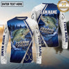 (13 Breeds) Maxcorners Fishing Pine Forest Night Reflection White Fish Scale Texture Blue Panels Custom Team Name Personalized Name 3D Long Sleeve Shirt
