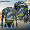 (13 Breeds) Maxcorners Fishing Forest Crest Badge Digital Camo Navy Blue Lime Green Topographic Lines Custom Team Name Personalized Name 3D Long Sleeve Shirt
