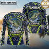 (13 Breeds) Maxcorners Fishing Forest Crest Badge Digital Camo Navy Blue Lime Green Topographic Lines Custom Team Name Personalized Name 3D Long Sleeve Shirt