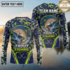 (13 Breeds) Maxcorners Fishing Forest Crest Badge Digital Camo Navy Blue Lime Green Topographic Lines Custom Team Name Personalized Name 3D Long Sleeve Shirt