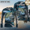 (13 Breeds) Maxcorners Fishing Compass Rose Badge Topographic Contour Lines Dark Teal Honeycomb Mesh Custom Team Name Personalized Name 3D Long Sleeve Shirt