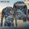(13 Breeds) Maxcorners Fishing Metal Armor Plates Compass Rose Badge Navy Blue Lime Green Accents Custom Team Name Personalized Name 3D Long Sleeve Shirt