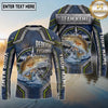 (13 Breeds) Maxcorners Fishing Metal Armor Plates Compass Rose Badge Navy Blue Lime Green Accents Custom Team Name Personalized Name 3D Long Sleeve Shirt