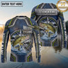 (13 Breeds) Maxcorners Fishing Metal Armor Plates Compass Rose Badge Navy Blue Lime Green Accents Custom Team Name Personalized Name 3D Long Sleeve Shirt