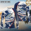 (13 Breeds) Maxcorners Fishing Great Wave Water Splash Navy Blue White Swirls Hexagon Mesh Custom Team Name Personalized Name 3D Long Sleeve Shirt