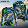 (13 Breeds) Maxcorners Fishing Water Splash Ring Electric Blue Green Flames Honeycomb Pattern Custom Team Name Personalized Name 3D Long Sleeve Shirt
