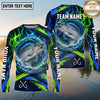 (13 Breeds) Maxcorners Fishing Water Splash Ring Electric Blue Green Flames Honeycomb Pattern Custom Team Name Personalized Name 3D Long Sleeve Shirt